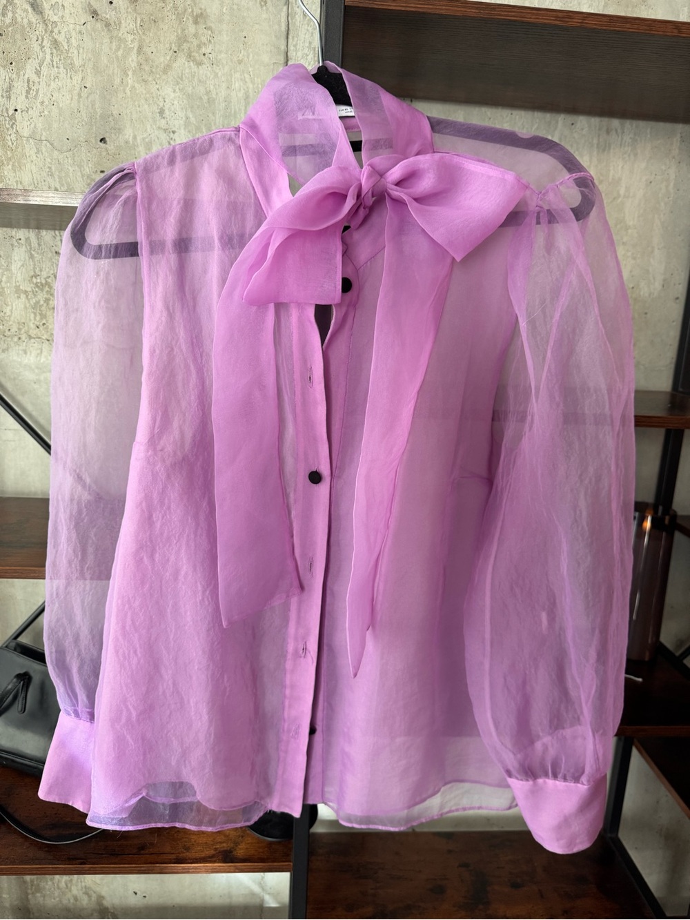 Zara Sheer Lavender Bow-Neck Blouse Size XL